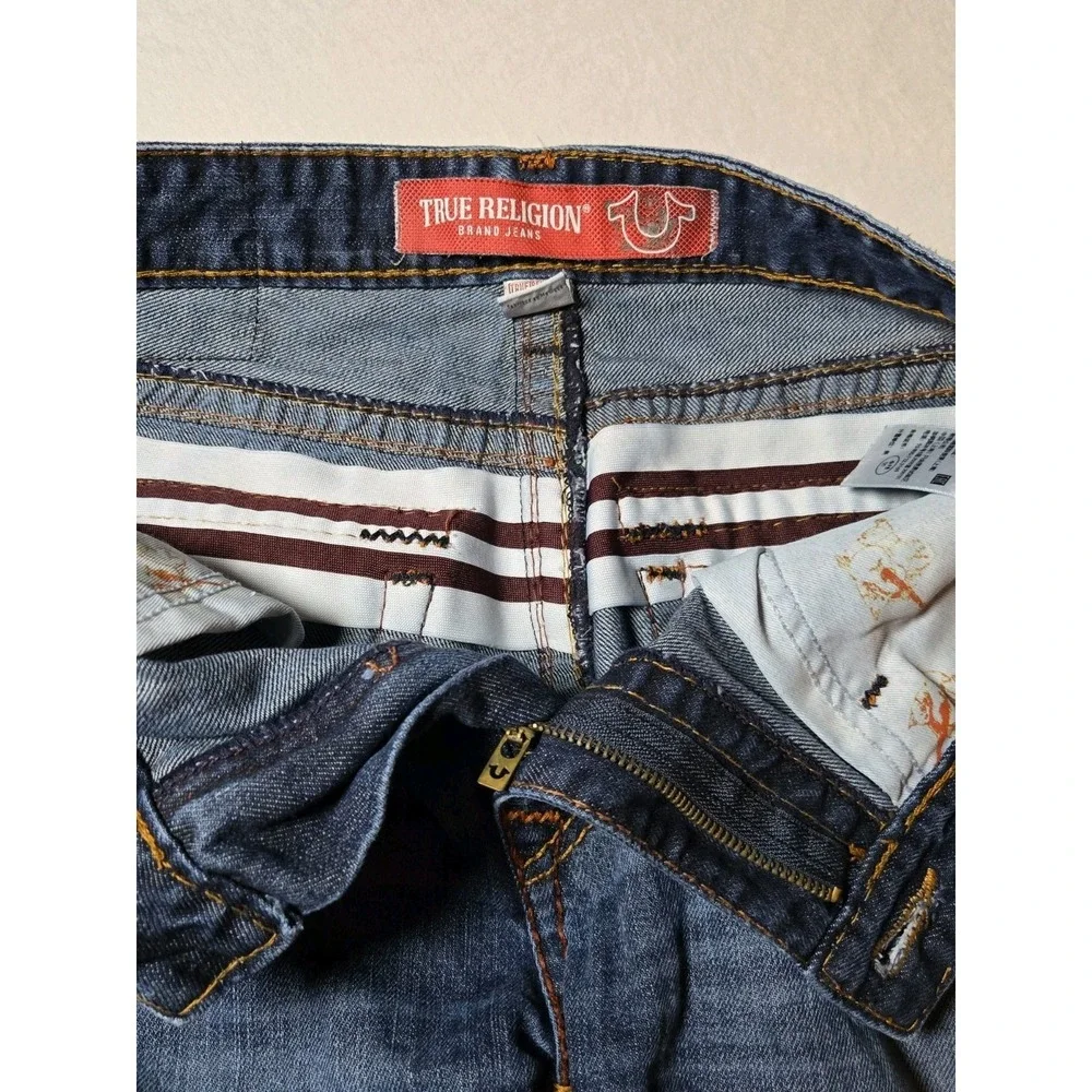 True Religion Mens Denim Jeans 34x25 Medium‎ Wash Orange Stitching